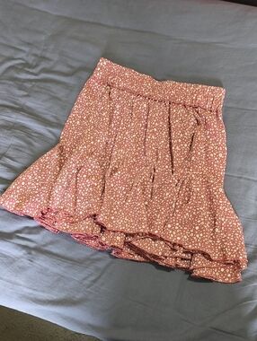 Oddi Mauve Floral Ruffle Mini Skirt - Size Medoum